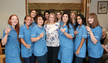 Saying a fond farewell to Broomgrove Nursing Home (back row left to right): Imogen Andrews (going to Southampton to study medicine), Sarah Lynch (going to Derby to do nursing), Alice Jones (going to Salford to do nursing), Lizzie Nice (going to Northumbria to do nursing), (front row left to right) Sophie Barrett (going to Southampton to do medicine), Devon Seemley (going to Hallam University to do nursing), Laura Davis (going to Chesterfield to do nursing), Tegann Richardson (going to University of Sheffield to do nursing), Zyra Yaseen (going to Hallam University to do nursing) and Emily Scott (going to Huddersfield to do physiotherapy).  